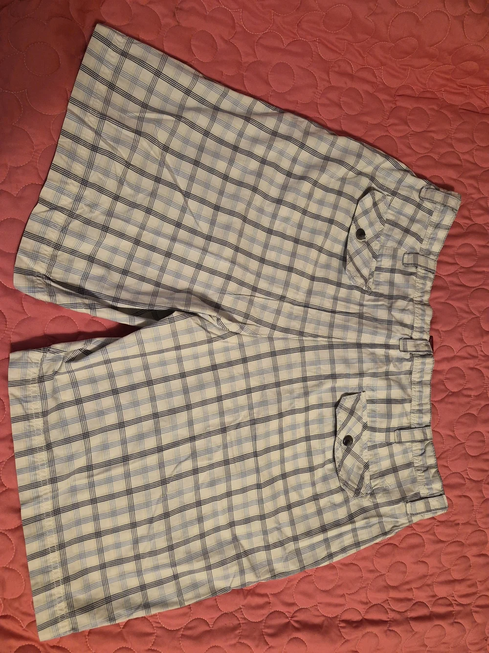 Izod Men's Plaid Cargo Shorts in White and Blue